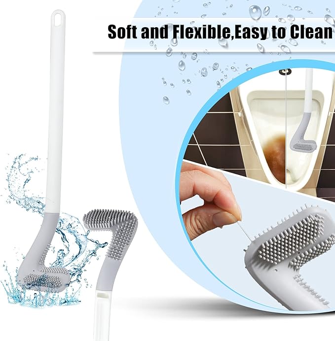 Homgaty Golf Toilet Brush - 2 Pack Long Handle Golf Brush Head Toilet Brush, Flexible Bendable Silicone Golf Toilet Bowl Cleaner Brush, Toilet Brushes for Bathroom 360 No Dead Ends Wall Mounted
