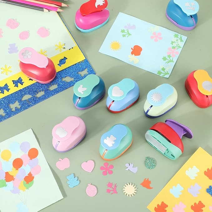 Harloon 10 Pcs Craft Hole Punch Shapes 1 Inch Paper Punch Hole Mix Shapes Cutters for Paper Crafting Scrapbooking Kids Teacher Office Supplies (Rich)