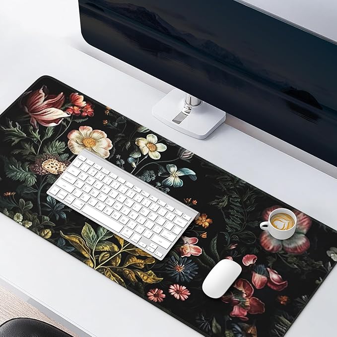 HAOCOO Vintage Aesthetic Floral Plant Desk Mat, Desk Matt for Desktop, Large Mouse Pad Drom Decor, Keyboard Mats for Desk, Computer Desk Cover Mat for Office, Home and School Accessories
