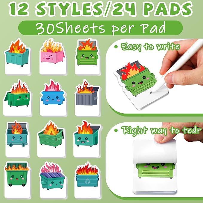 Yinder 24 Pads Cute Sticky Notes Kawaii Fun Animal Sticky Notes Pads Bulk Cartoon Memo Self Adhesive for Veterinary Gift Office School Tab Party Supplies(Dumpster)
