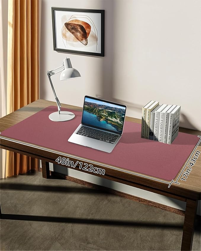 Leather Desk Pad Protector, Large Desk Mat, Mouse Pad, Non-Slip PU Leather Desk Blotter,Desk Cover mat,Desk mat for Keyboard and Mouse,Mat for Office&Home (Rose Purple, 48" x 17")