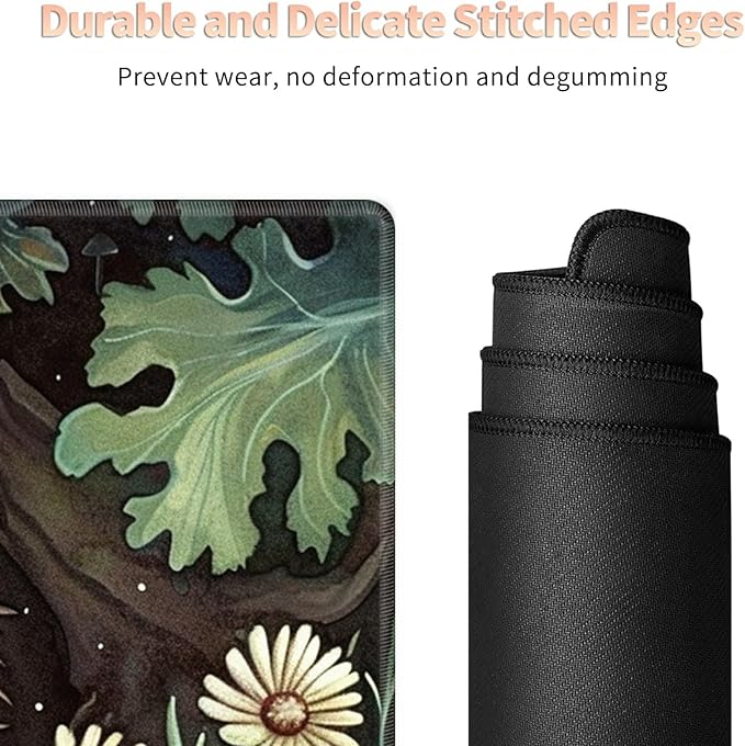 Desk Mat Large Gaming Mouse Pad (31.5x11.8 inch) with Stitched Edges, XL Mouse Pad +Coaster, Extended Mouse Mat Keybroad Mousepad Non-Slip Rubber for Gamer Men Women, Hedgehog Mushrooms