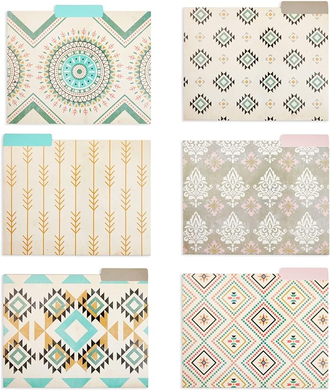 12 Pack Boho-Themed Decorative File Folders, 1/3 Cut Tab, Cute Office Supplies for Women (9.5 x 11.5 in)