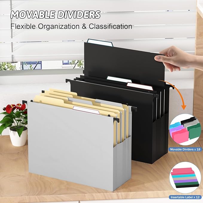 Plastic Extra Capacity Hanging File Folders,6 Pack Heavy Duty 4" Expanding Pocket with Movable Dividers,Large Hanging Folders,Letter Size Filing Cabinet,Adjustable Tabs,for Bulky Files,Colorful