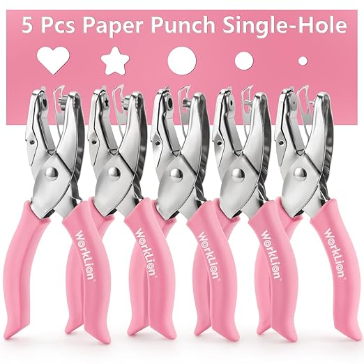 5pc Mini Shaped Hole Punch:Worklion Hand Paper Puncher Easy to Get Star Hole Punch,Heart Hole Punch,Round Hole Puncher(1/4", 1/8", 1/16") on Paper Crafts,Cards for Kids or DIY Crafters