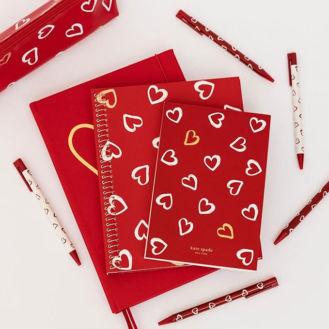 kate spade new york Pen and Pencil Case with Office Supplies for Adults, Zip Pouch Includes 2 Pencils, Sharpener, Eraser, and Ruler, Brushstroke Hearts