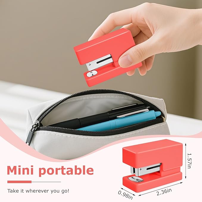 Mini Stapler - Small Cute Desk Staplers - 25 Sheet Capacity with 830 Staples and Staple Remover, Desktop Stapler for Office, School, Home, Orange