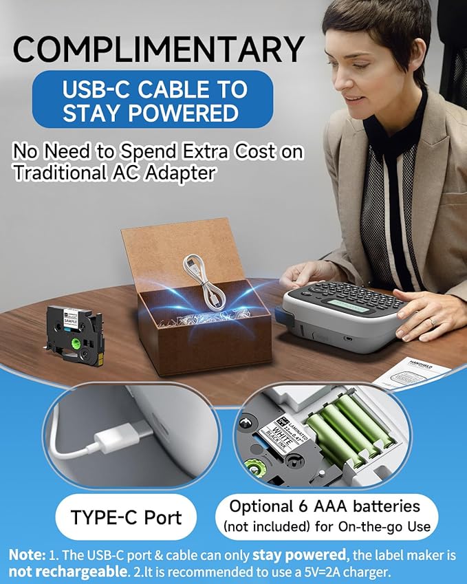 Vixic Label Makers, Label Maker Machine with-Tape 12mm 0.47 Laminated White, D210S Portable Label Maker with Keyboard, Labeling Machine with Multiple Fonts for Home Office Organization