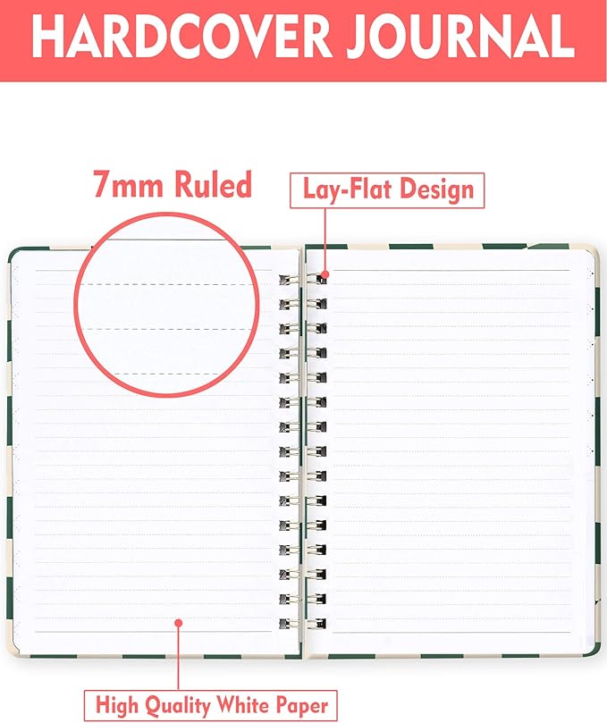 Spiral Journal Notebook for Women, Hardcover A5 College Ruled Notebook, 60 Sheet, Thick Paper, Cute Lined Journal for School, Office & Work, 6 x 8.4 in(Green Checkered)