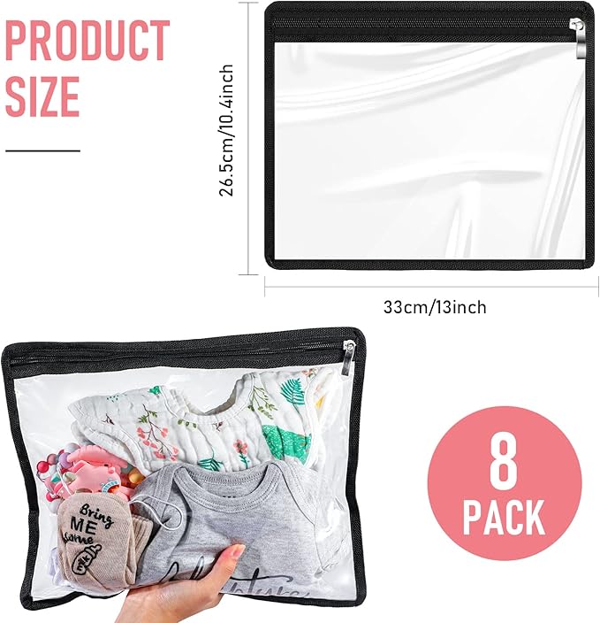 Outus 8 Pcs Clear Zipper Pouches Pencil Pouches PVC Makeup Pouch Envelopes Folder Storage Multi Purpose Pouch Document File Organization Bags, Office Supplies (Black Edgin,13 x 10.5 Inches)