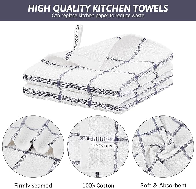 Niallant 20 Pcs Cotton Dish Cloths, Soft Drying Kitchen Rags, 12x12 Inches, Purple Plaid