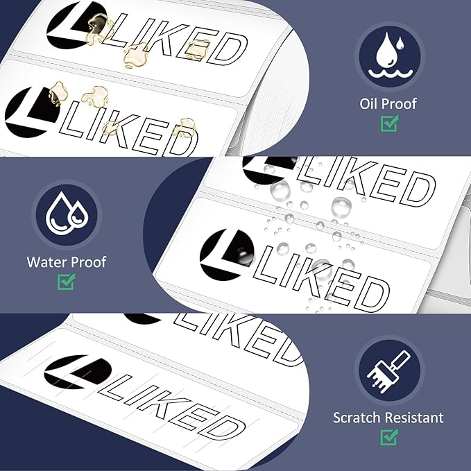 L LIKED 3" x 1" Direct Thermal Labels, Permanent Adhesive Barcode Shipping Label & Compatible with Rollo, Zebra and Other Desktop Printers (12 Rolls, 16800 Labels)