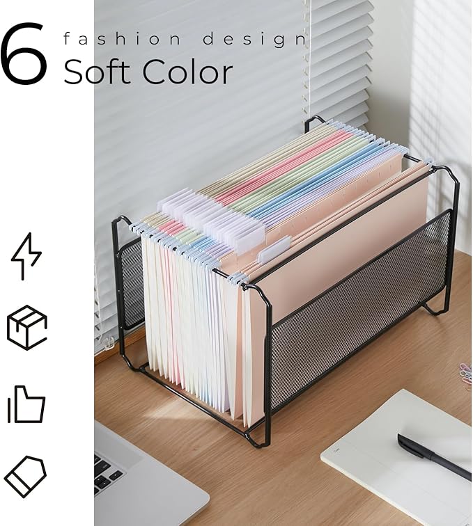 Y YOMA Legal Size - 24 Pack Colored Hanging File Folders Decorative Hanging Folder Cute Pretty File Folder for Filing Cabinet Office Home with 1/5-Cut Adjustable Tabs, Soft Color