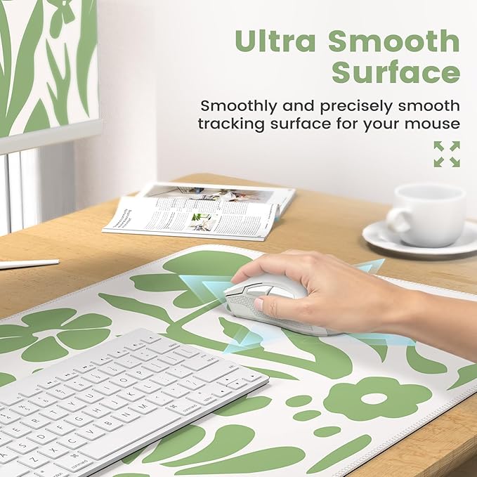iCasso Desk Cover Mat, 4in1 Floral Large Mouse Pad with Wrist Rest, Desk Matt for Desktop, Anti-Slip XXL Big Computer Ergonomic Mousepad with Wrist Support for Keyboard and Mouse (Green)