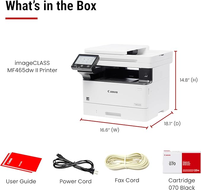 Canon imageCLASS MF465dw II - Wireless Duplex Laser Printer with Print, Copy, Scan, Fax, Expandable Paper Capacity and 3 Year Limited Warranty, 42 PPM