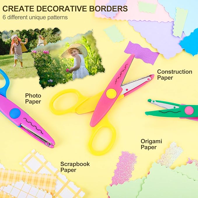 UCEC Craft Scissors Decorative Edge, Zig Zag, Kids Safety Design Pattern Scissors for Kids Toddler Adults, Crafting Scrapbooking Supplies for School, 6 Pack