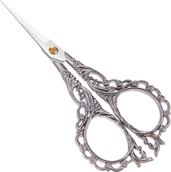 Small Scissors Vintage European Style Scissors Stainless Steel for Cross Stitch Cutting Embroidery Sewing Handcraft Craft Art Work DIY Tool, Silver
