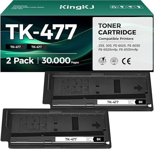TK-477 TK477 Toner Cartridge Black 2-Pack High Yield Replacement for Kyocera TK-477 TK477 1T02K30US0 Toner Compatible with Kyocera TASKalfa 255 305 FS-6025 FS-6030 FS-6525mfp FS-6530mfp Printer Copy