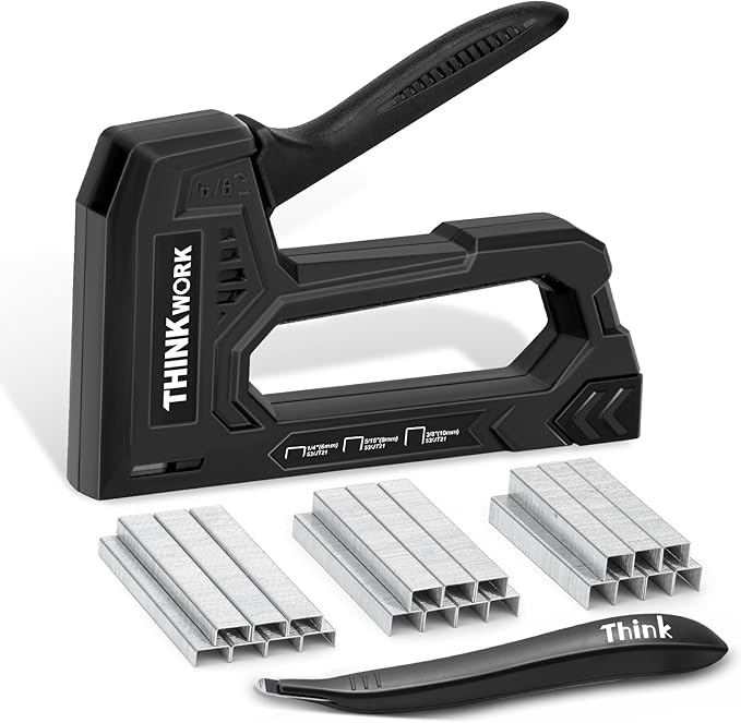 THINKWORK Light Duty Staple Gun - Black Upholstery Staple Gun for Wood with 1600pcs JT21 Staples 1/4", 5/16", 3/8" and Staple Remover, Fabric Stapler Gun for Crafts, Home Use, Wall, DIY, Lights Decora