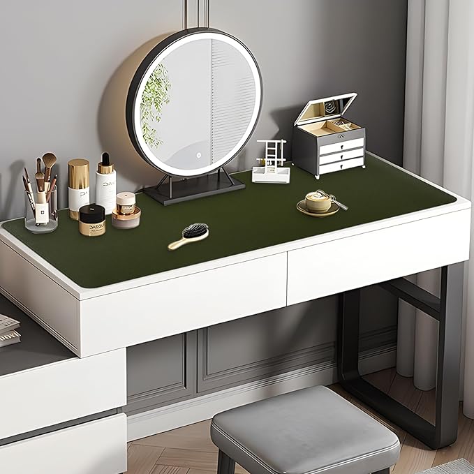 Desk Mat, Dual-Sided Pad, Large Mouse Pad, Natural Cork & PU Leather Non-Slip Waterproof Mats for Office and Home (Army Green, 31.5" x 15.7")