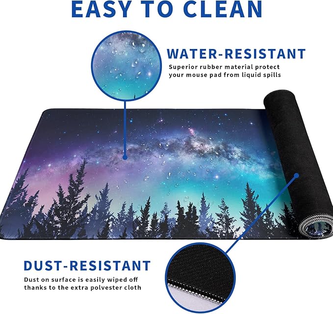 Tree Mouse Pad Abstract Starry Sky Mouse Pad 31.5x11.8 Inch Japanese Texture Non-Slip Rubber Base Large Mousepad Stitched Edges Keyboard Mouse Mat Desk Pad for Office and Home
