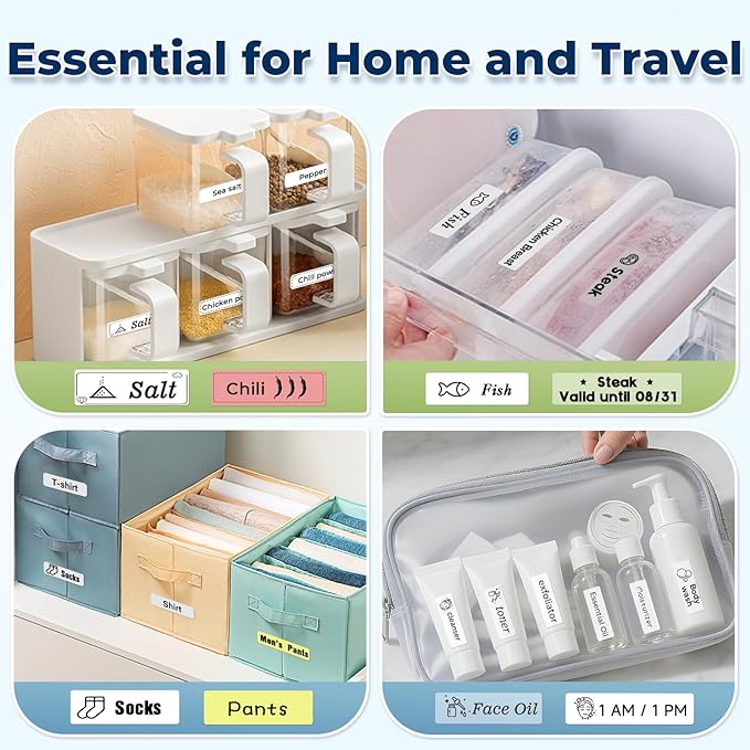 Label Maker Machine with Tape P0 Rechargeable Bluetooth Mini Label Printer Portable Small Thermal Labeling Machine Easy to Use for Home Office School Organization Battery Included White