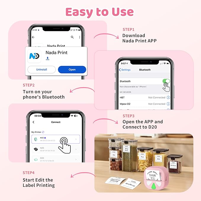 Sticker Printer - Mini Print Pods Printer Portable Thermal Sticker Maker Machine, Bluetooth Inkless Maker for Small Business, Study Graphics, Notes, Lists, Journal, DIY and Home Use