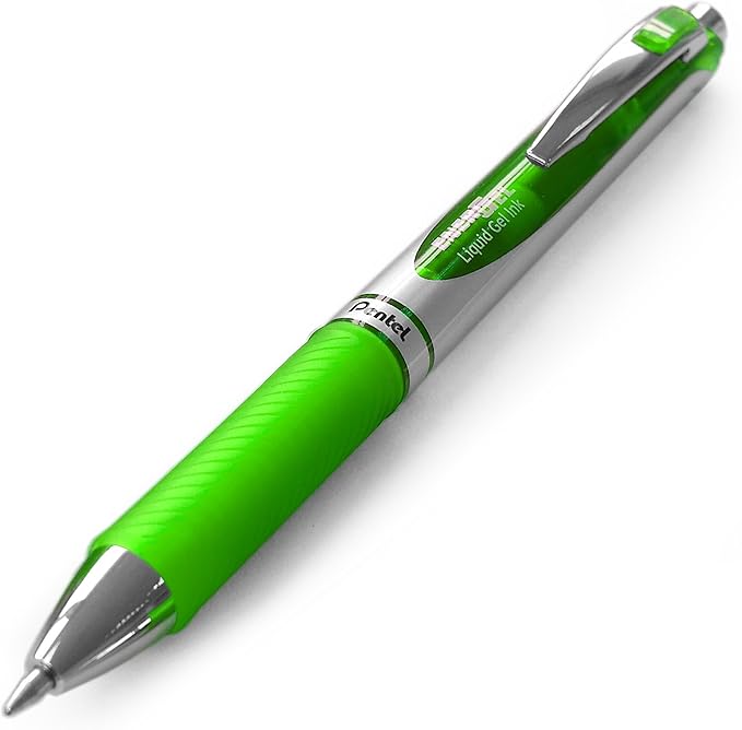 Pentel EnerGel RTX Retractable Liquid Gel Pen, (0.7mm) Metal Tip, Medium Line, Lime Green Ink, 12 pack (BL77-K)