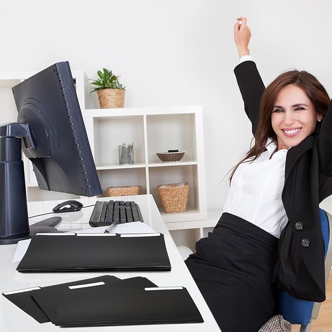 48 Pack Colored Plastic File Folders with Tabs and Sticky Labels Sturdy 1/3 Cut Tab Manila File Folders Letter Size 8. 5 x 11 Inch for Office Home Supplies Organizer Documents(Black)