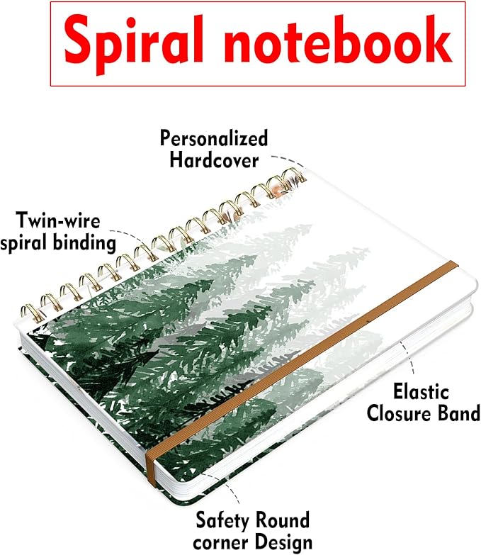 Spiral Journal Notebook for Women, Hardcover A5 College Ruled Notebook, 120 Pages, Thick Paper, Cute Lined Journal for School, Office & Work, 6 x 8.4 in(Green Tree Forest)