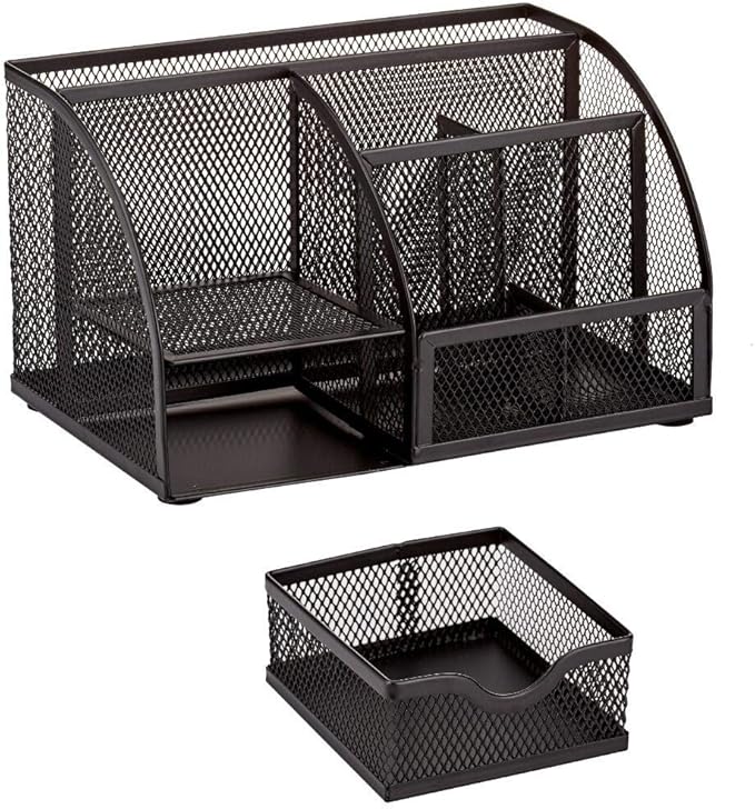 Annova Mesh Desk Organizer Office with 7 Compartments + Drawer/Desk Tidy Candy/Pen Holder/Multifunctional Organizer (Black)