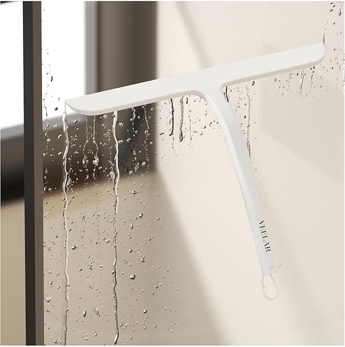 VEELAR Shower Squeegee for Shower Glass, Bathroom Glass Cleaning Tool with Hook Mount, Squeegee for Glass Doors, Window Cleaning, Tile Shower Walls (White)
