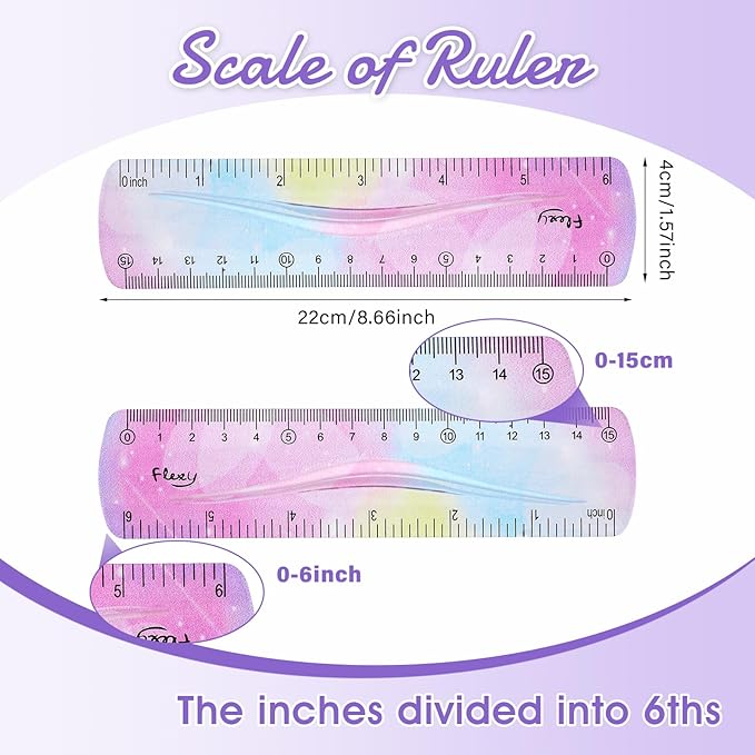Grevosea 2-Piece Flexible Ruler, 15cm/6inch Plastic Shatterproof Straight Edge Soft Bendable Ruler for School, Classroom, Office, Kids & Adults