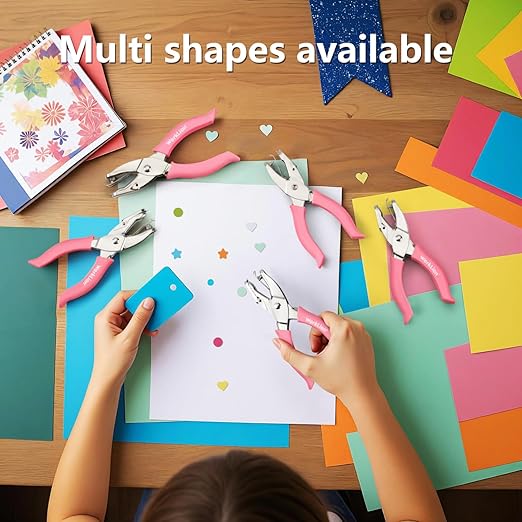 5pc Mini Shaped Hole Punch:Worklion Hand Paper Puncher Easy to Get Star Hole Punch,Heart Hole Punch,Round Hole Puncher(1/4", 1/8", 1/16") on Paper Crafts,Cards for Kids or DIY Crafters