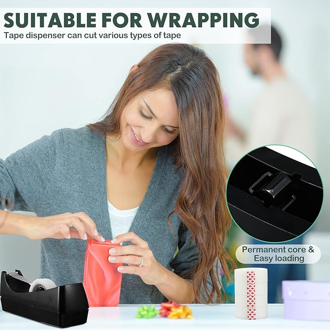 Yahenda 6 Pack Desktop Tape Dispenser Non Skid Base with Transparent Invisible Tape and Replacement Cores for Wrapping Home School Office Supplies