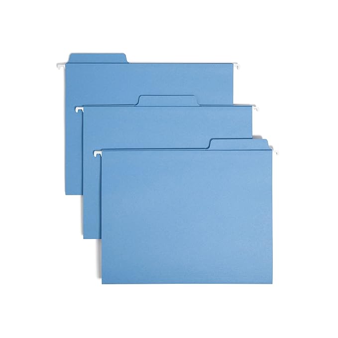 Smead FasTab Hanging File Folders, 20 Count, Blue, 1/3-Cut Built-in Tabs, Letter Size (64099)