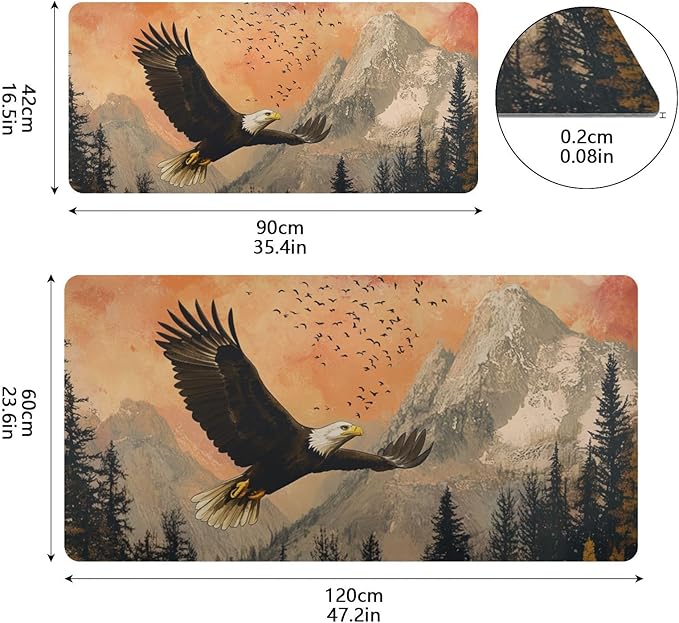 Mouse Pad Desk Mat Leather Desk Pad Large Gaming Desk Cover Protector Mat for Keyboard Computer Laptop Office Waterproof 47.2 x 23.6 Inch Bald Eagle Roses Mointains Orange