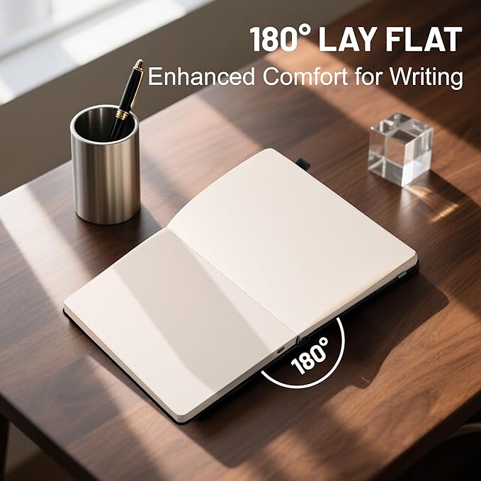 CAGIE Bullet Dotted Journal Notebook 320 Pages 100 GSM Paper Hardcover A5 Dot Grid Notebook Leather Journals for Writing Women Men Work Journaling, Black