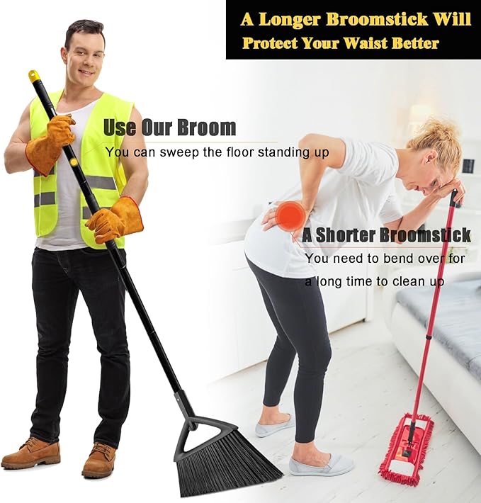 PUTNATRUE Heavy Duty Commercial Broom, 3 Pack Upgraded Angle Brooms for Sweeping Outdoor and Indoor, Perfect Black Brooms of House, Kitchen, Garage, Courtyard, Concrete