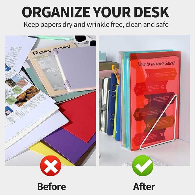 LEOBRO File Folders for Documents, 4 Pcs Plastic Folders with Pocket, Plastic Envelopes with Snap Closure, Reusable File Bags, for School & Office, A4 Size