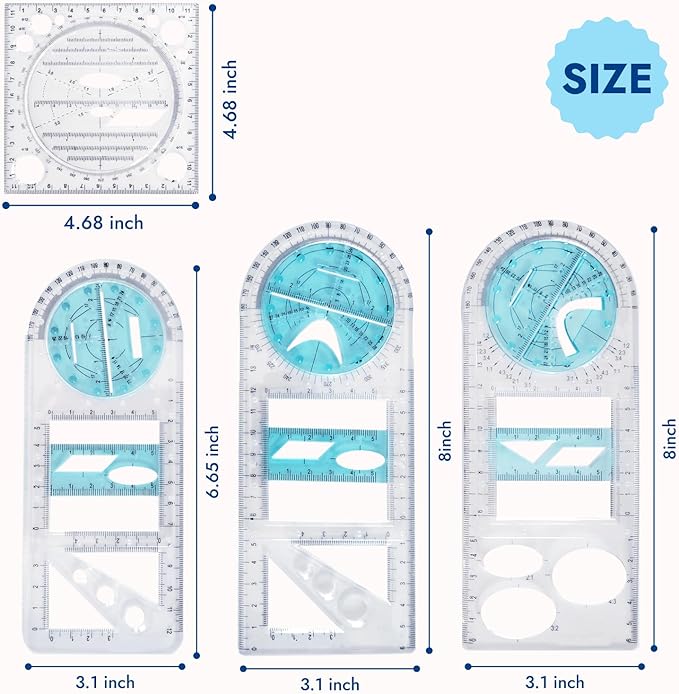 4 Pcs Multifunctional Geometric Ruler,Math Measuring Rulers for Drawing and Art,Metric Ruler Drawing Tool for School Office Supplies and Build