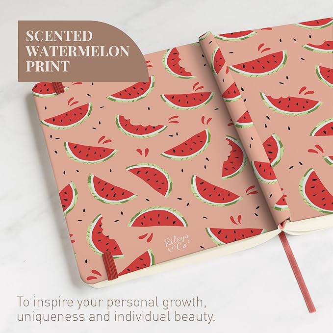 Rileys & Co Notebook Journal for Writing 8 x 6 Inches, Hardcover Daily Journaling Diary - 240 Lined Pages - Compact Notebook for Women, Men, Kids, Work and Travel (Scented Watermelon)