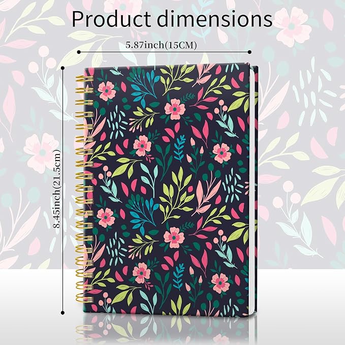 Spiral Journal Notebook, Hardcover Lined Journal for Women, Medium 6 x 8.4 in, 120 Pages Thick Paper, College Ruled Notebook for Writing, Work, Office, and School,Beautiful Garden Florals
