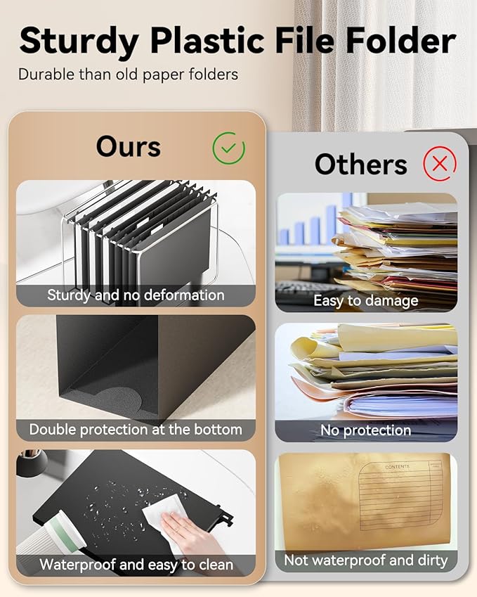 Ansook Extra Capacity Plastic Hanging File Folders,12 Pack Reinforced Letter Size Hanging Folder,Heavy Duty 1 Inch Expansion, Filing Cabinet Folders,for Bulk Files, Medical Charts,Assorted Colors