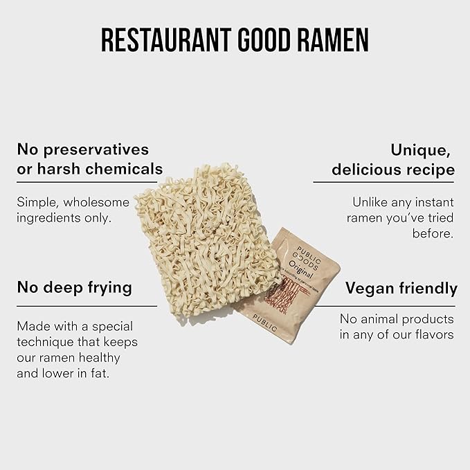 Public Goods Ramen Noodles | Brothless Vegan & Vegetarian Instant Ramen | Healthy, High Protein Asian Noodle | Preservative Free | No Added MSG | Original (10 Pack)