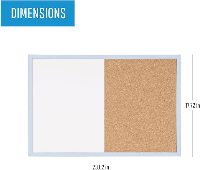 MasterVision Pastel Collection Combo Dry Erase Whiteboard/Cork Bulletin Board, Blue Colored MDF Frame, 23.62" x 17.72"