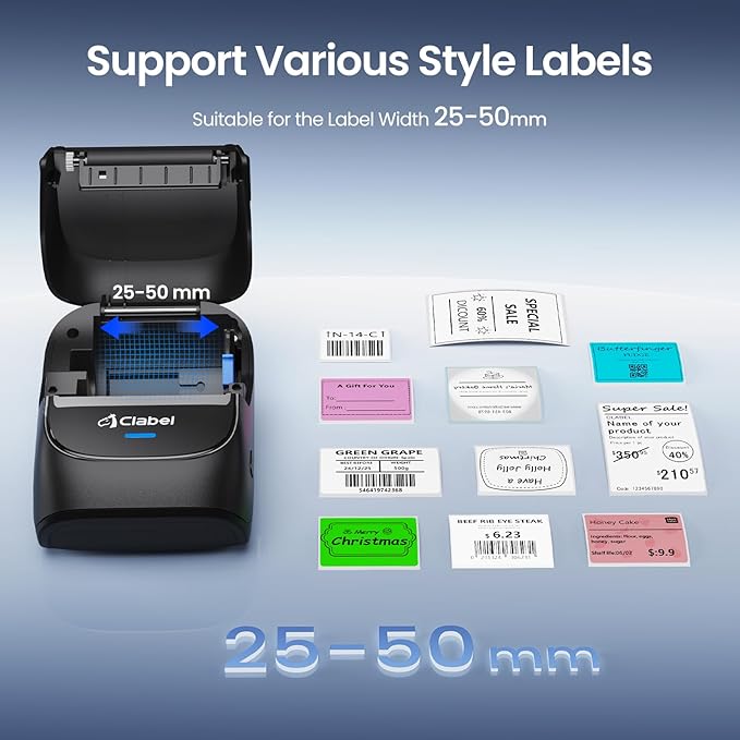 CLABEL Label Maker Machine with Tape: 221B Thermal Inkless Label Printer 2 Inch Mini Portable Bluetooth Handheld Sticker Barcode Labeler Compatible with Phone & PC for Small Business Retail Office