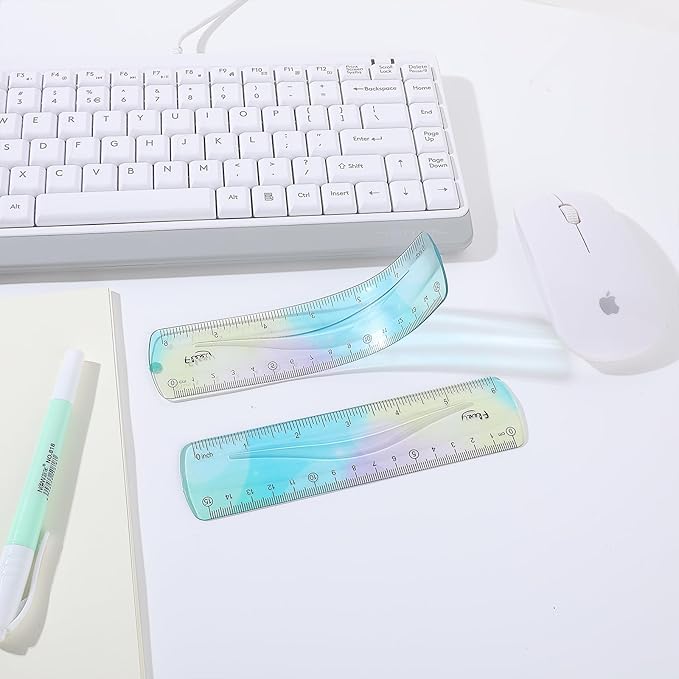 2 Pieces Flexible Ruler, Color Plastic Ruler Shatterproof Straight Edge Plastic Soft Bendable for School Classroom Office Kids & Adults (6inch)