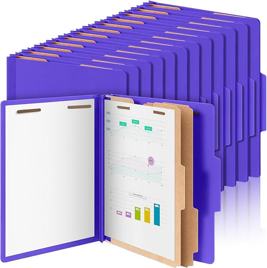 24 Pcs Classification Folders Letter Size Bulk - 2 Dividers Pressboard File Folder with 3. 5 Inch Expansion, 2 Prongs Fastener, Heavy Duty Office File Organizer for Teacher Medical (Purple)