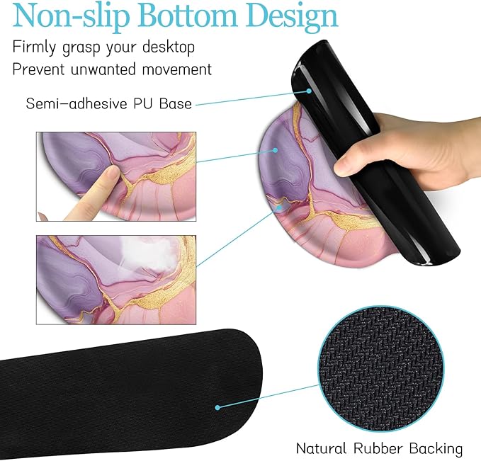 Marble Mouse Pad Set Large Desk Matt for Desktop, Ergonomic Mouse Pad with Wrist Rest for Gaming Wrist Support Keyboard Mat Cup Coaster Set Office Desk Decor Accessories